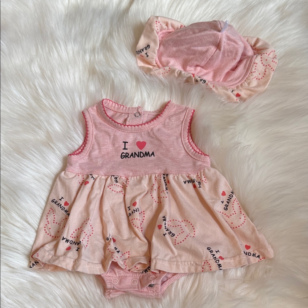 Charming Pink Baby Dress and Hat Set